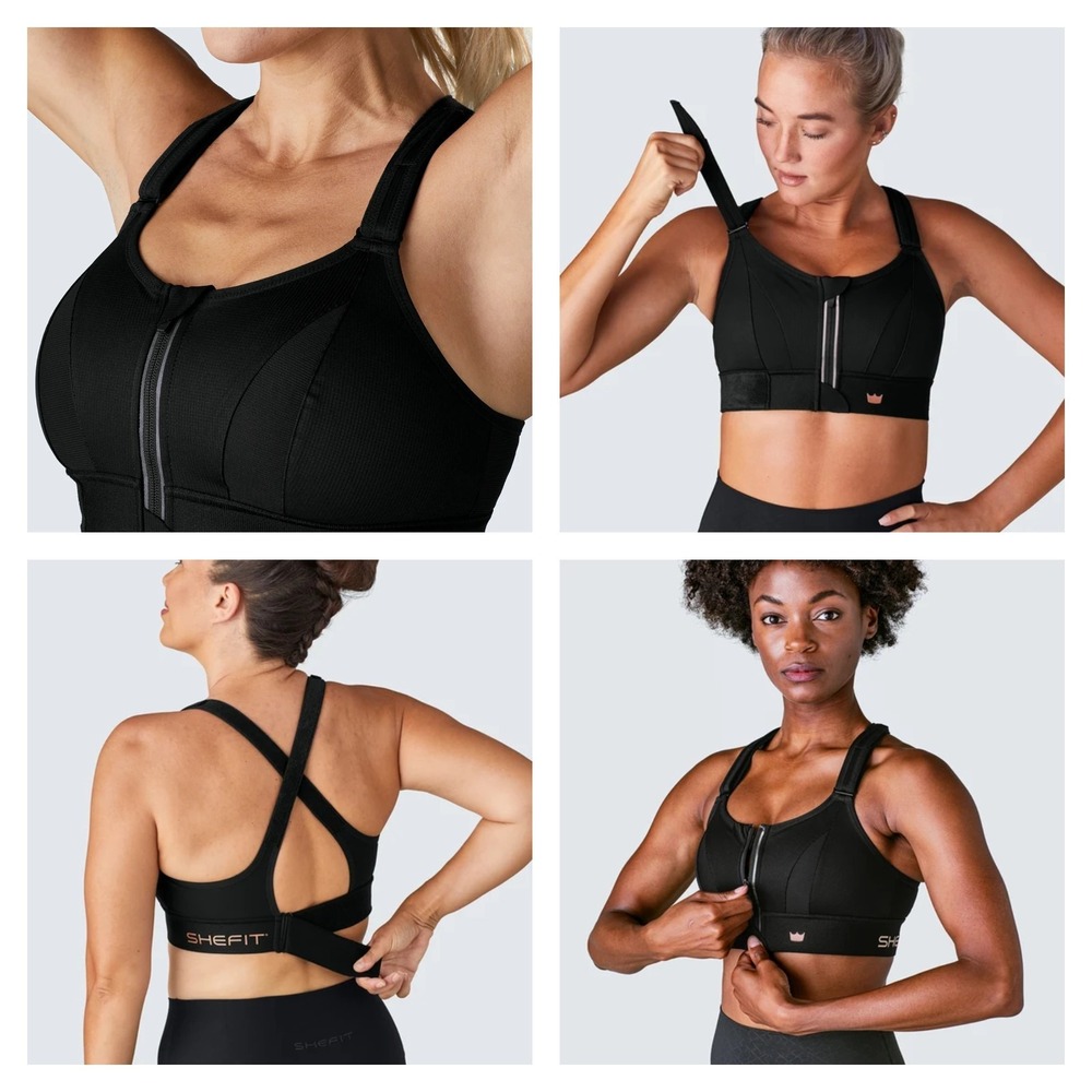 Shefit Wireless Sports Bra Womens Black Ultimate Front-Zip High-Intensity Moves